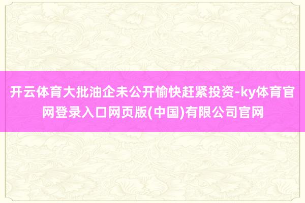 开云体育大批油企未公开愉快赶紧投资-ky体育官网登录入口网页版(中国)有限公司官网